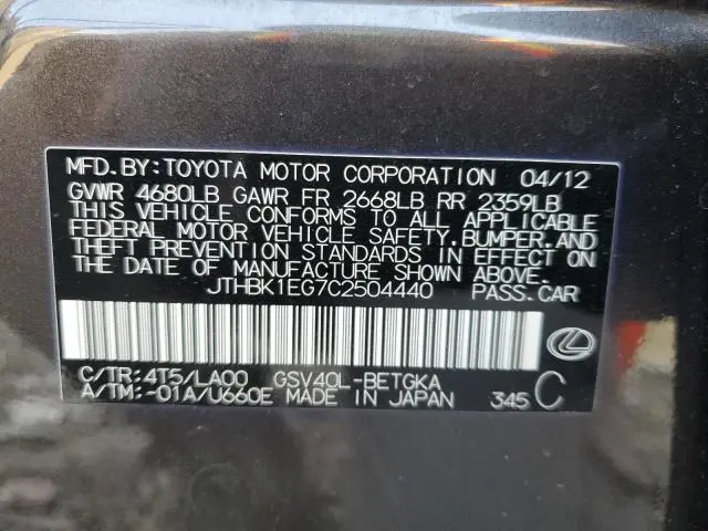 2012 LEXUS ES 350