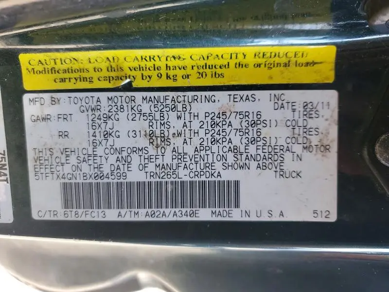 2011 TOYOTA TACOMA PRERUNNER  