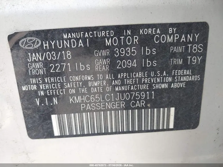 2018 HYUNDAI IONIQ HYBRID BLUE