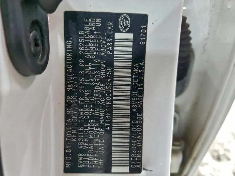 2012 TOYOTA CAMRY BASE  