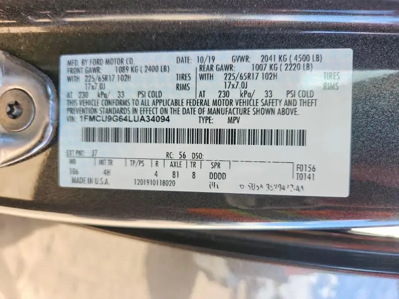 2020 FORD ESCAPE   