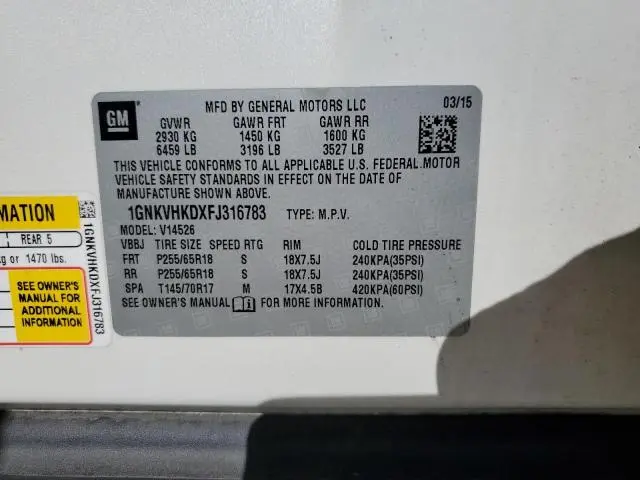 2015 CHEVROLET TRAVERSE LT  