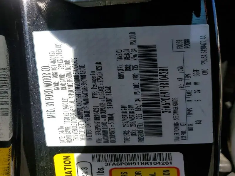 2017 FORD FUSION SE  