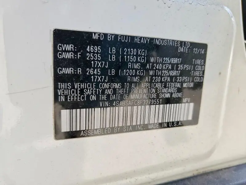 2015 SUBARU OUTBACK 2.5I PREMIUM  