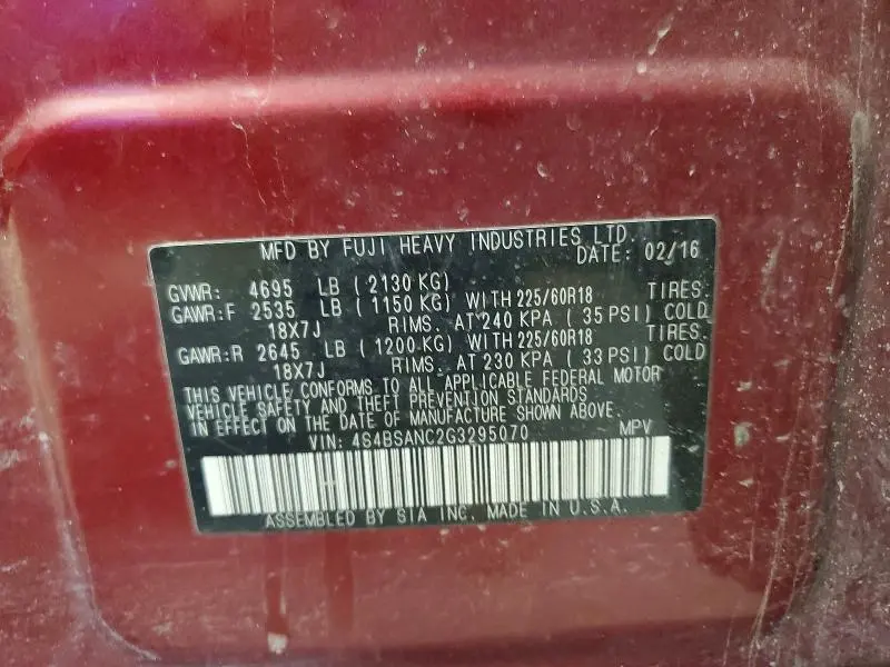 2016 SUBARU OUTBACK 2.5I LIMITED  