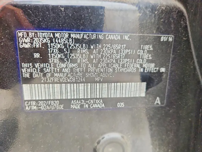 2014 TOYOTA RAV4 LE  