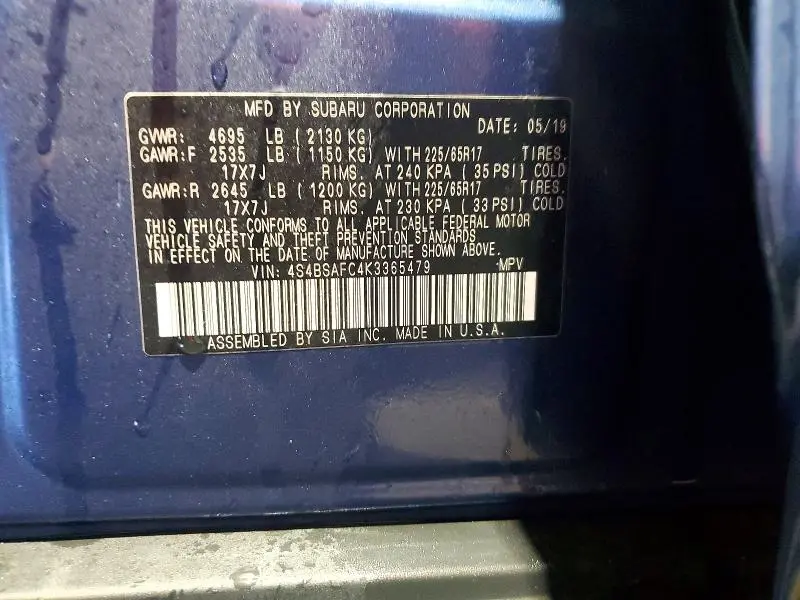 2019 SUBARU OUTBACK 2.5I PREMIUM  