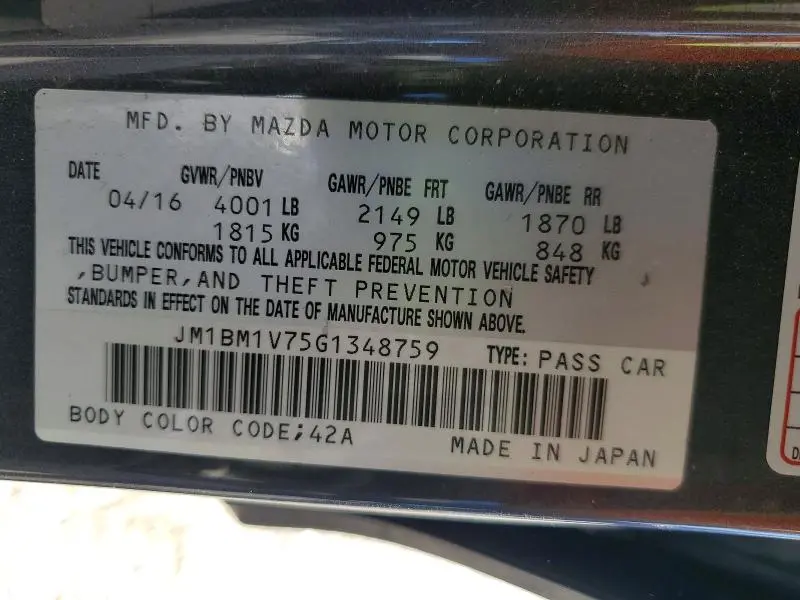 2016 MAZDA 3 TOURING  
