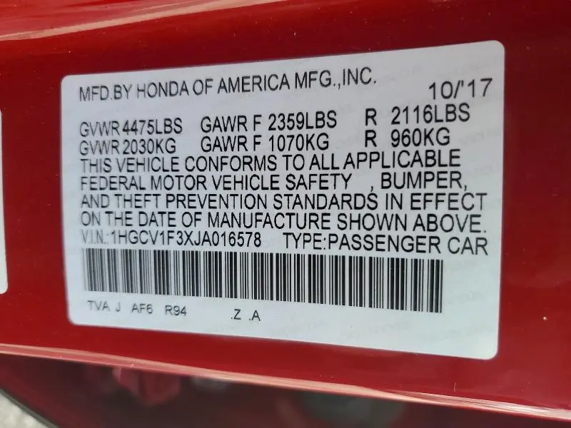 2018 HONDA ACCORD SPORT  