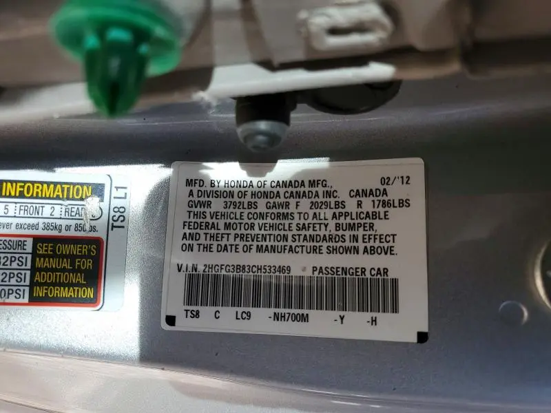 2012 HONDA CIVIC EX  
