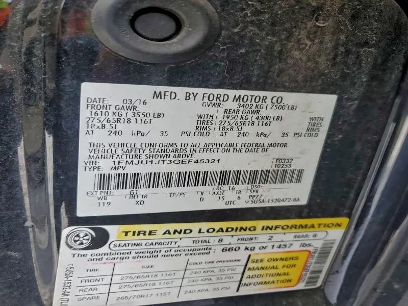 2016 FORD EXPEDITION XLT  