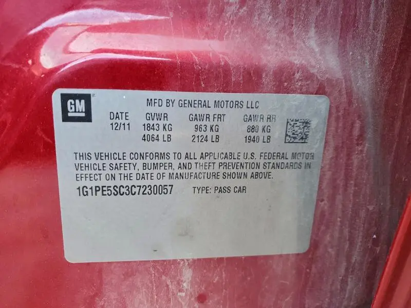 2012 CHEVROLET CRUZE LT  