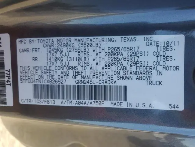 2012 TOYOTA TACOMA   