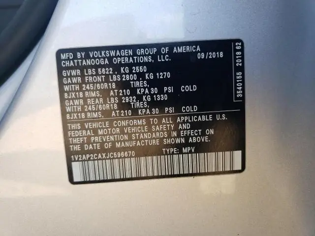 2018 VOLKSWAGEN ATLAS S