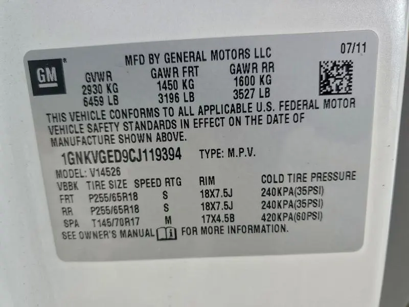 2012 CHEVROLET TRAVERSE LT  