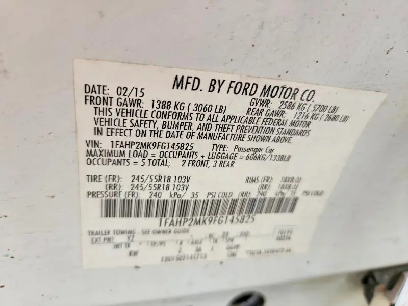 2015 FORD TAURUS POLICE INTERCEPTOR  