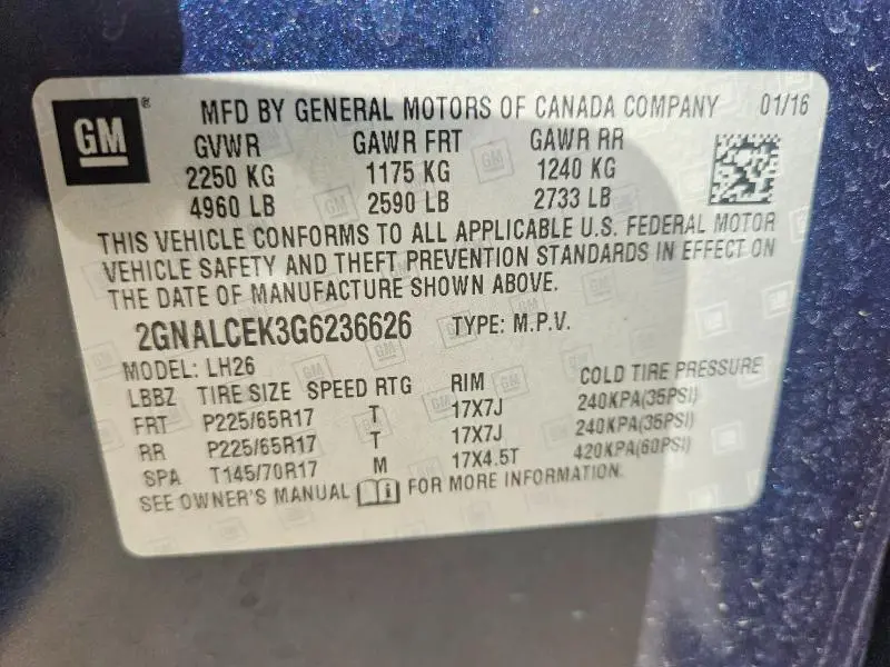 2016 CHEVROLET EQUINOX LT  