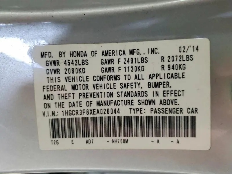 2014 HONDA ACCORD EXL  