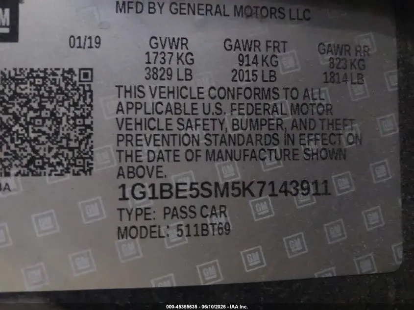 2019 CHEVROLET CRUZE LT