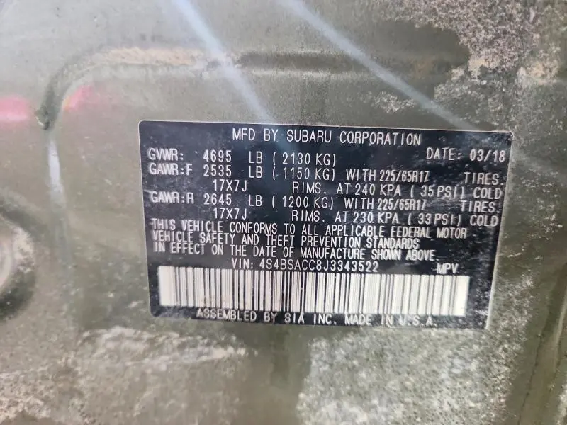 2018 SUBARU OUTBACK 2.5I PREMIUM  