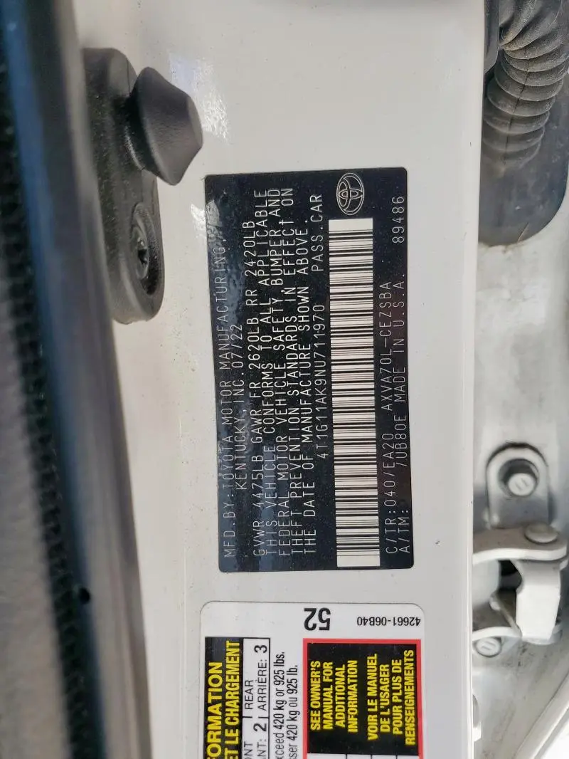 2022 TOYOTA CAMRY SE  