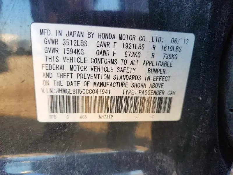 2012 HONDA FIT SPORT  