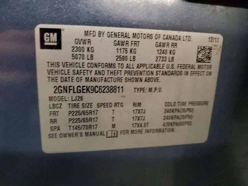 2012 CHEVROLET EQUINOX LTZ  