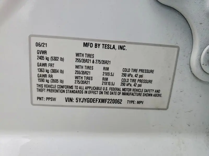2021 TESLA MODEL Y   