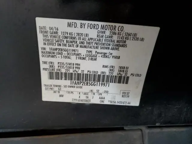 2016 FORD TAURUS SEL  