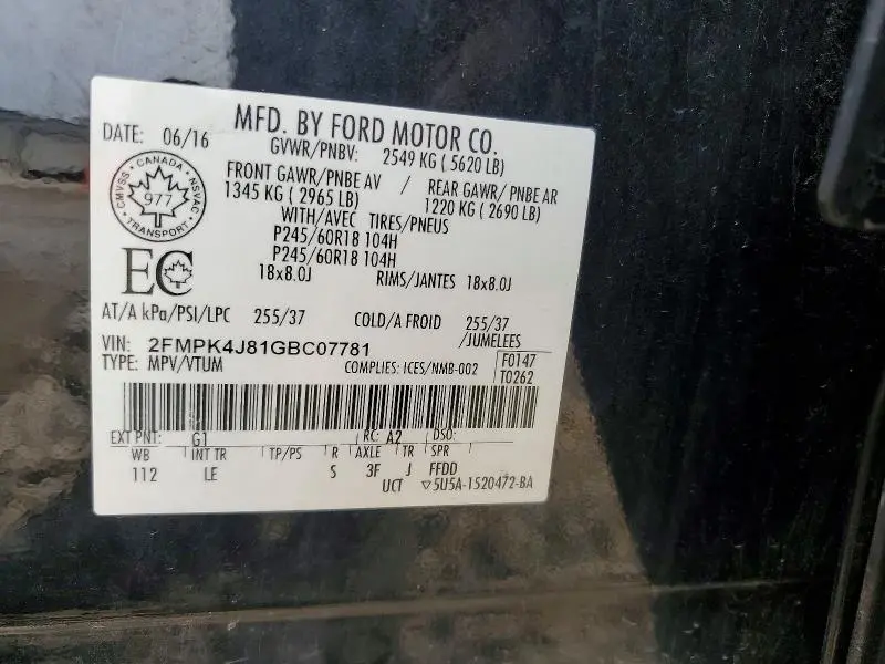 2016 FORD EDGE SEL  