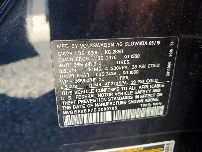 2016 VOLKSWAGEN TOUAREG TDI  