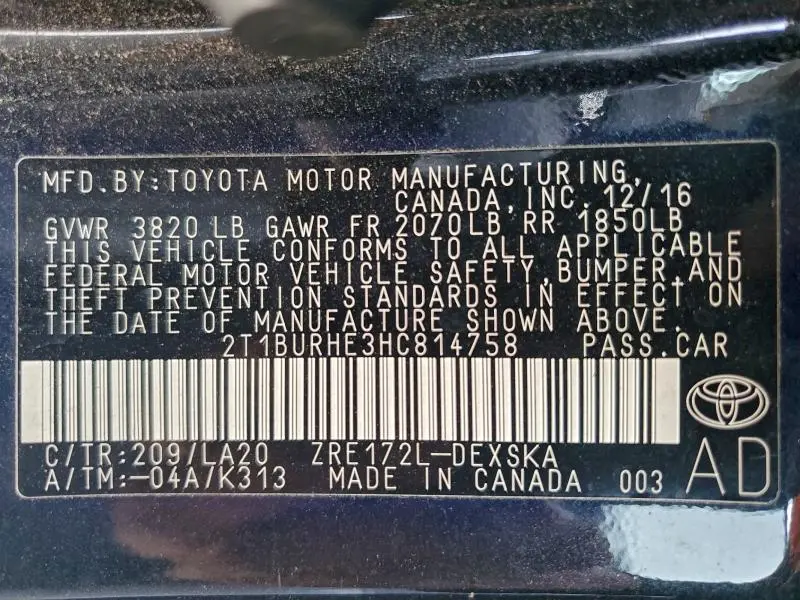 2017 TOYOTA COROLLA L  