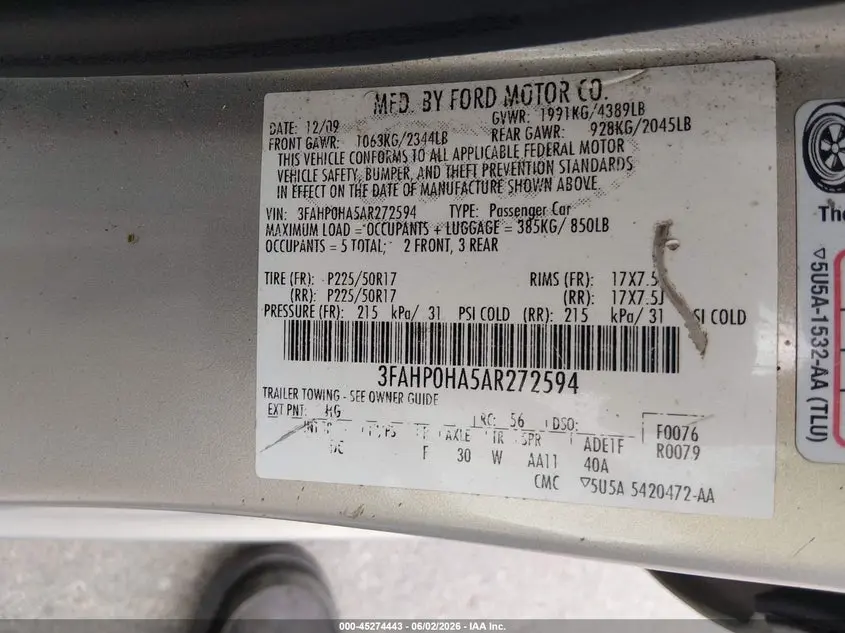 2010 FORD FUSION SE