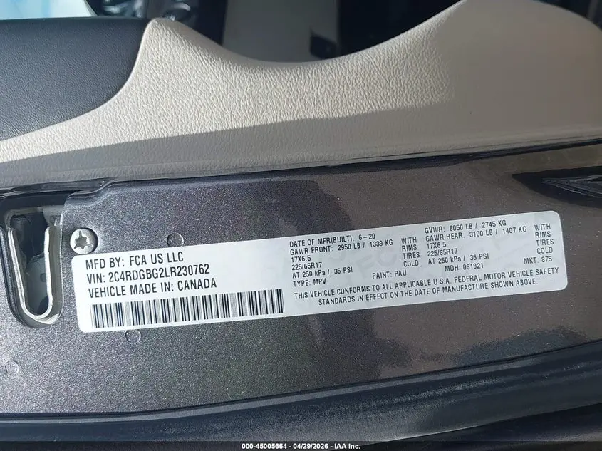 2020 DODGE GRAND CARAVAN SE