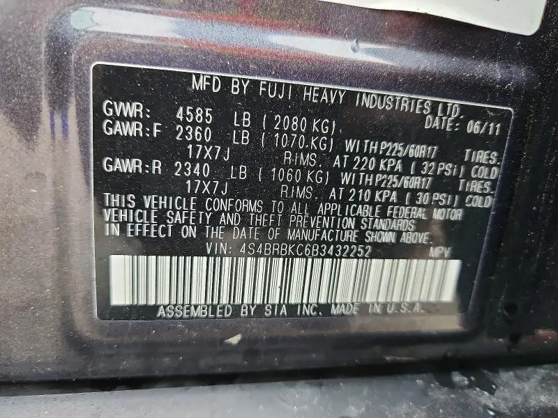 2011 SUBARU OUTBACK 2.5I LIMITED  