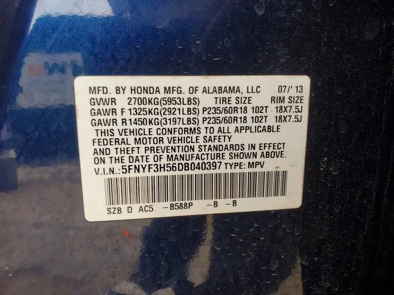 2013 HONDA PILOT   