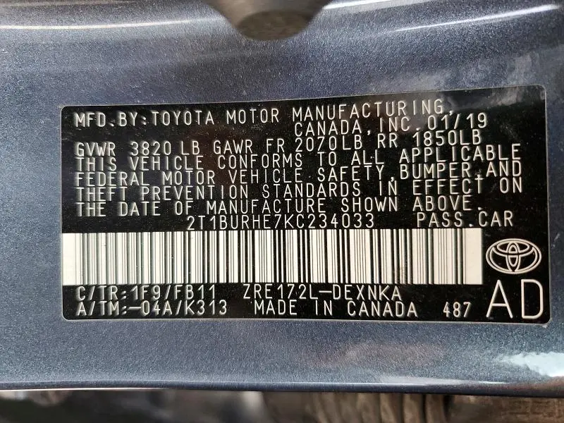 2019 TOYOTA COROLLA LE  