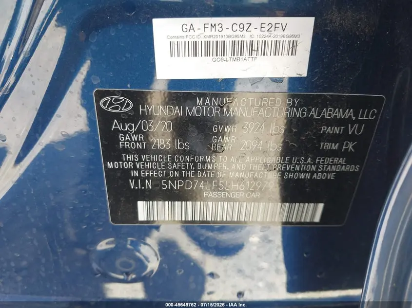 2020 HYUNDAI ELANTRA SE
