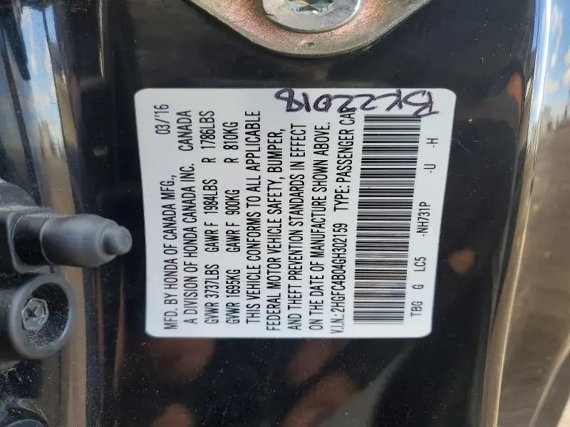 2016 HONDA CIVIC LX  