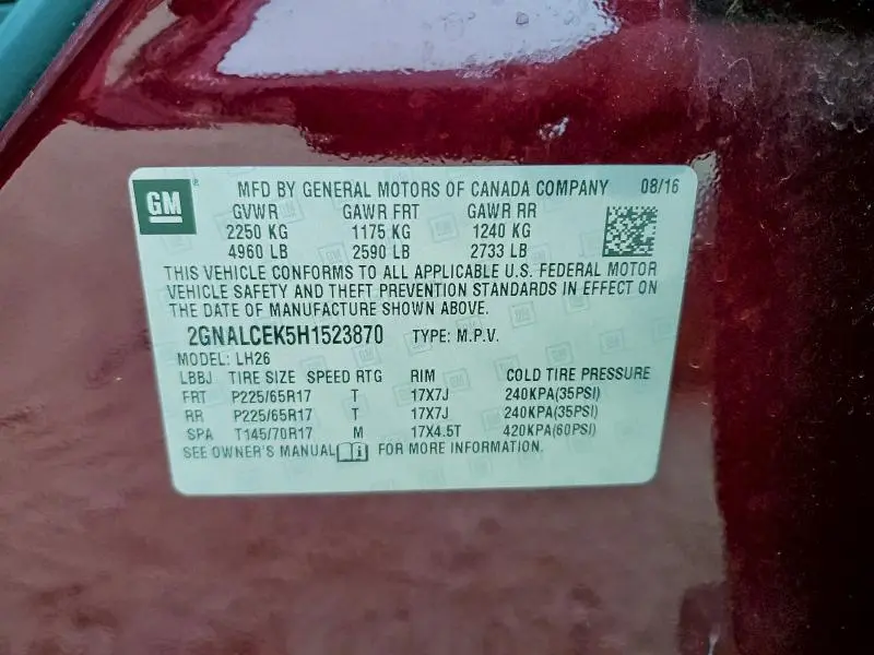 2017 CHEVROLET EQUINOX LT  