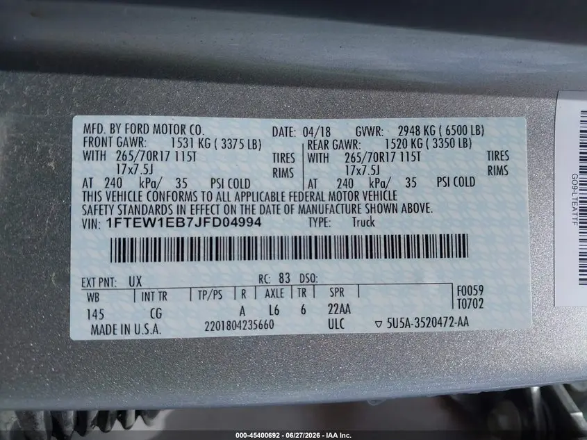2018 FORD F-150 XL/XLT