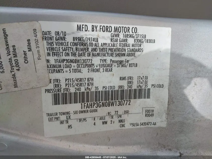 2011 FORD FOCUS SES