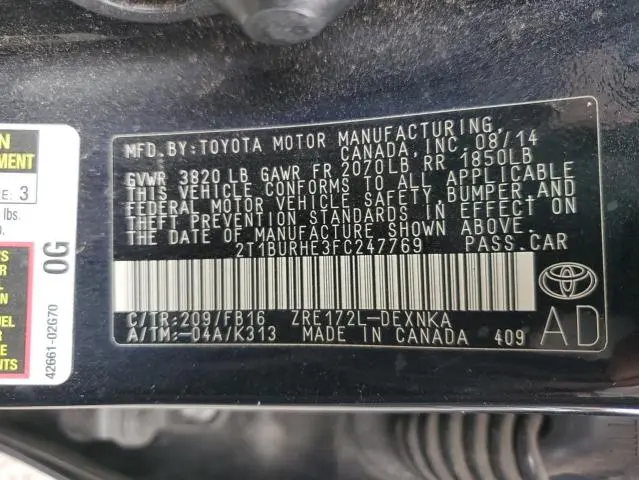 2015 TOYOTA COROLLA L  