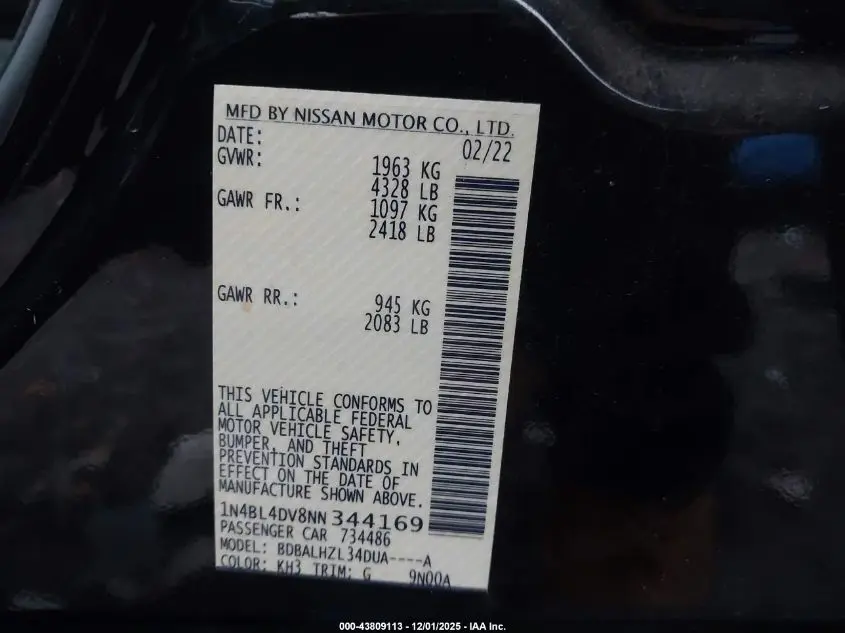 2022 NISSAN ALTIMA SV FWD