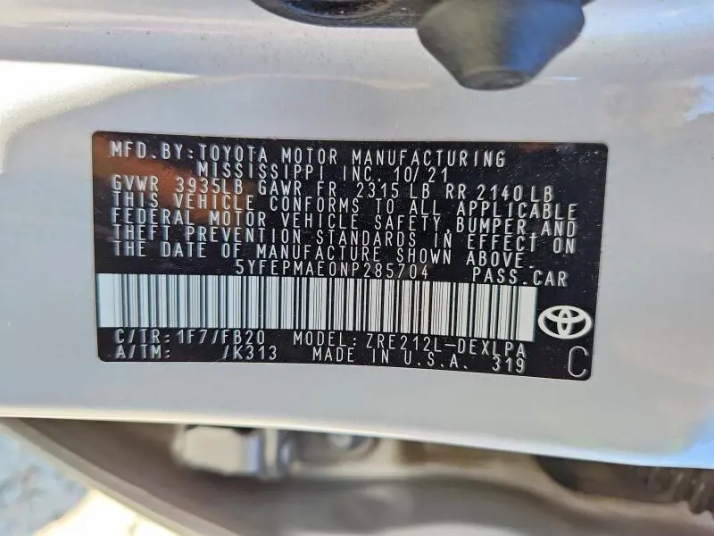 2022 TOYOTA COROLLA LE  
