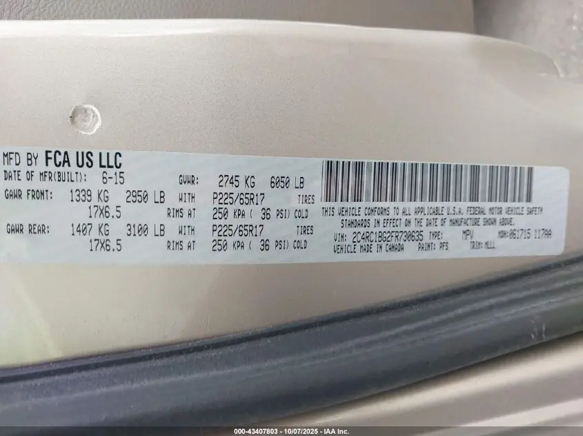 2015 CHRYSLER TOWN & COUNTRY TOURING