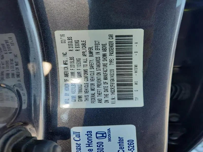 2016 HONDA ACCORD EXL  