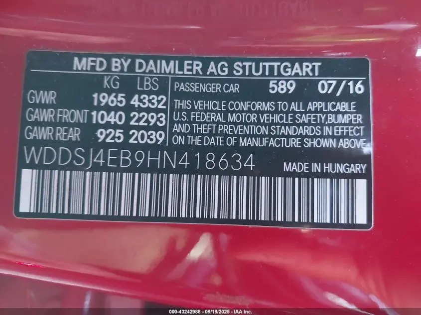 2017 MERCEDES-BENZ CLA 250  