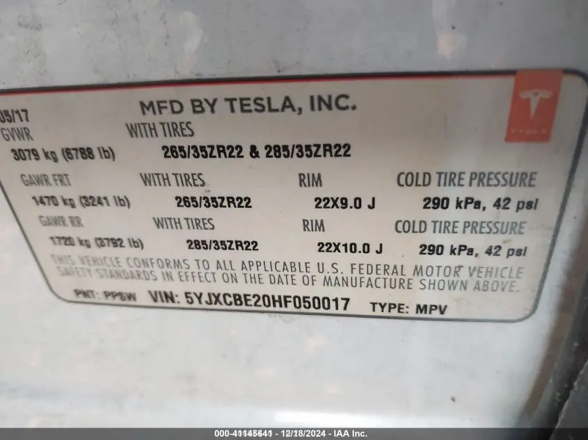 2017 TESLA MODEL X 100D/75D/90D