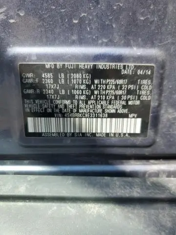2014 SUBARU OUTBACK 2.5I LIMITED  